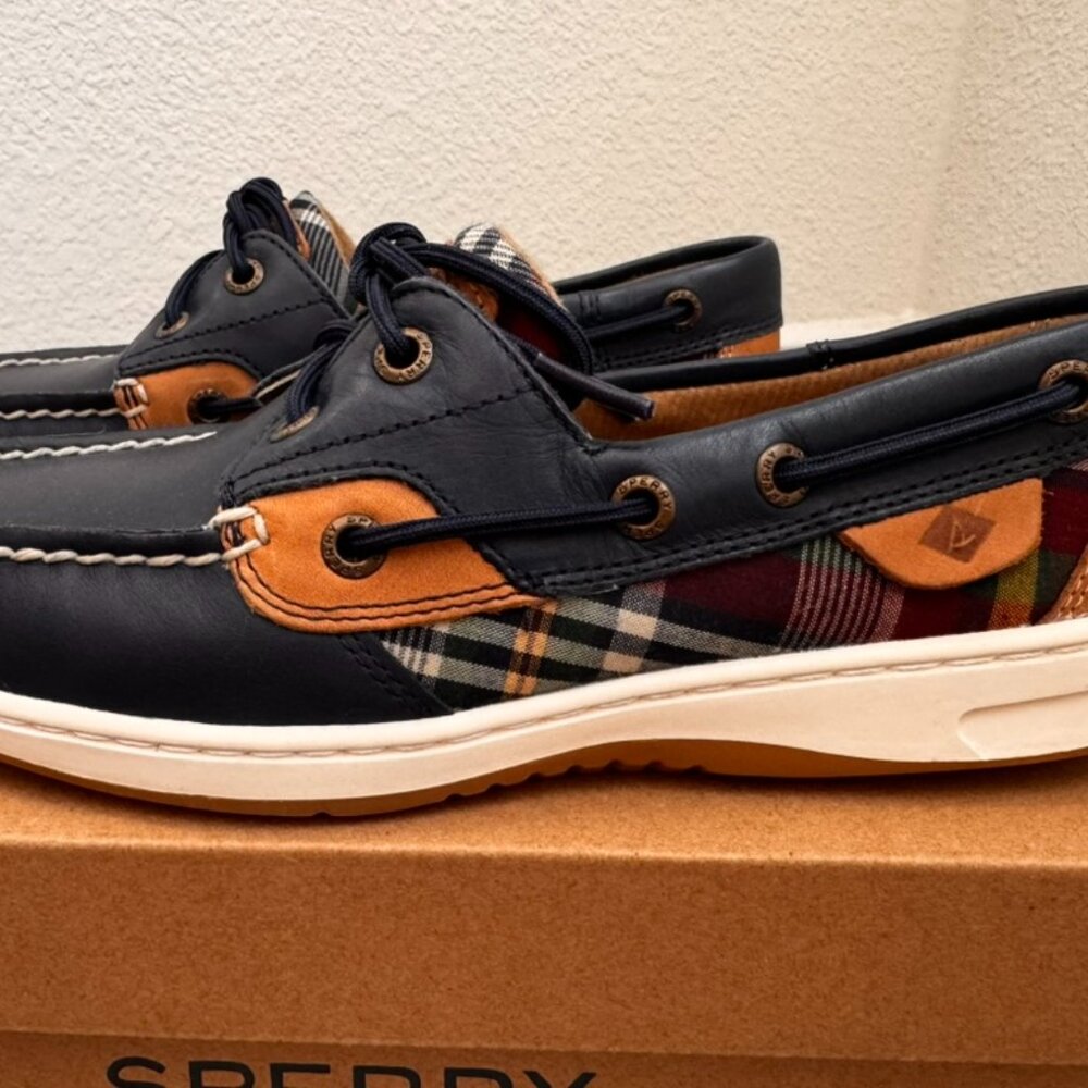 Sperry Bluefish Boat Shoes Navy Plaid Women 6.5 NWT (Pair A)